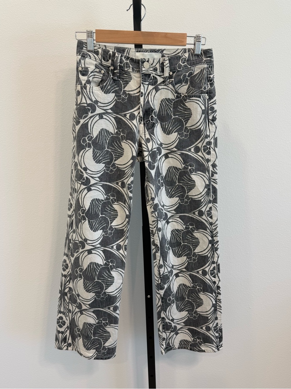 MOTHER The Rambler Zip Ankle in Curlycue Black & Cream Jeans Sz26 Casual Preppy